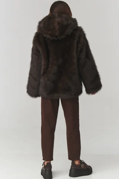 Dámský kožešinový kabátek C29 - tm. hnědá - Tmavě hnědá