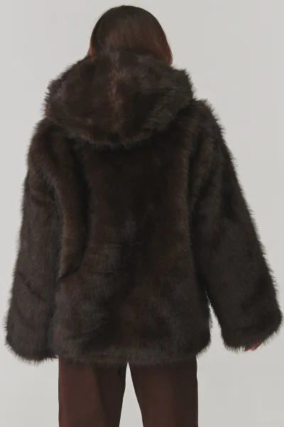 Dámský kožešinový kabátek C29 - tm. hnědá - Tmavě hnědá