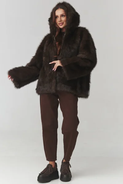 Dámský kožešinový kabátek C29 - tm. hnědá - Tmavě hnědá
