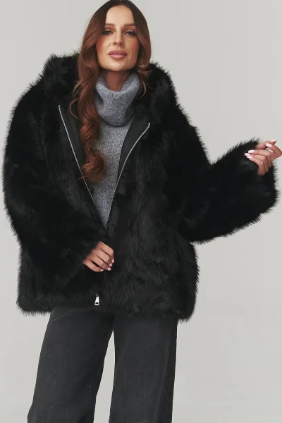 Dámský kožešinový kabátek C29 - černý - Černá