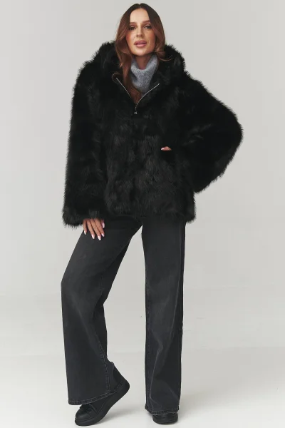 Dámský kožešinový kabátek C29 - černý - Černá