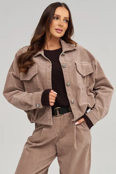 Dámska menčestrová bomber bunda C96 – mocca - Mocca