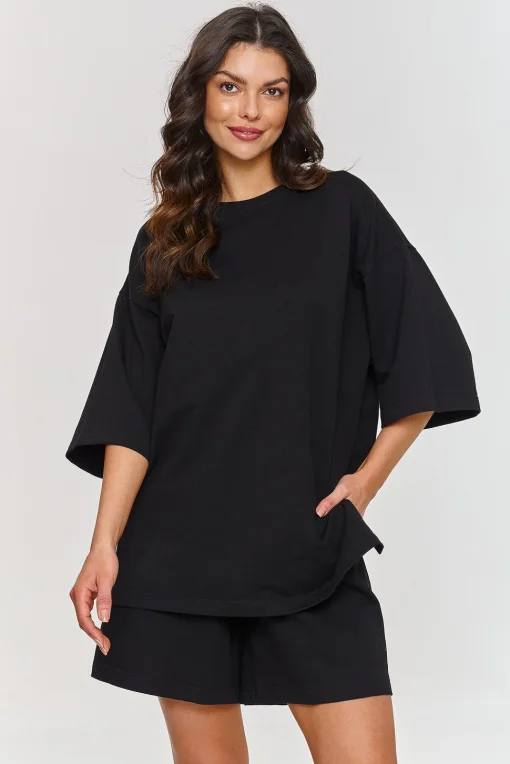 Oversize dámská souprava T-shirt a kraťasy - černá
