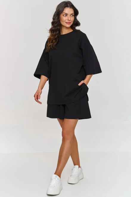 Oversize dámská souprava T-shirt a kraťasy - černá - Černá