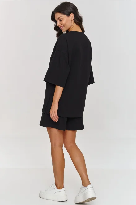 Oversize dámská souprava T-shirt a kraťasy - černá - Černá
