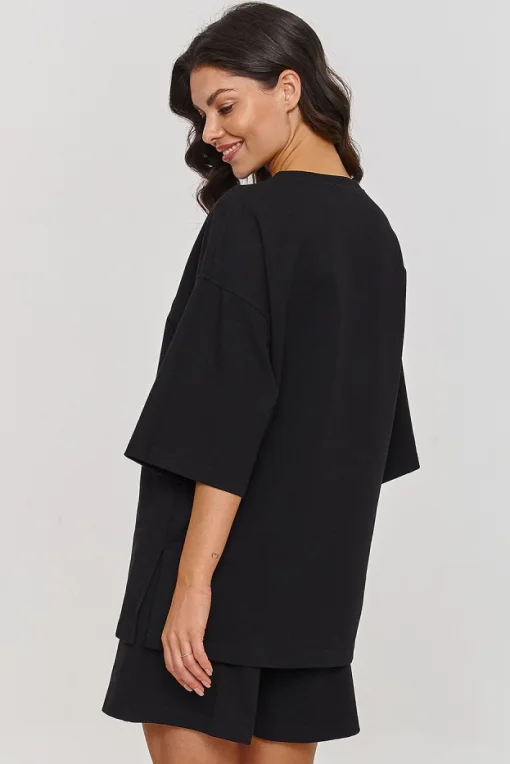 Oversize dámská souprava T-shirt a kraťasy - černá