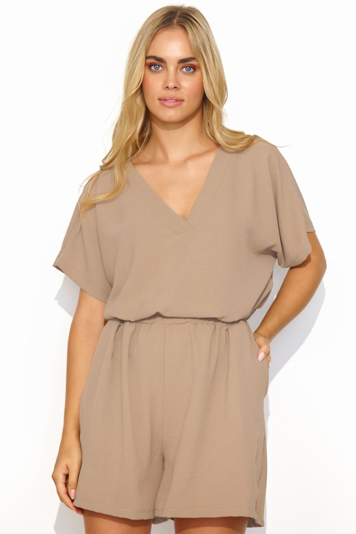 Letní dámský komplet Makadamia halenky a širokých šortek Cappucino 2XL-3XL