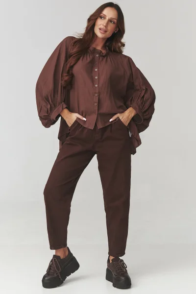 Košile s širokými rukávy C24 - hnědá - Hnědá