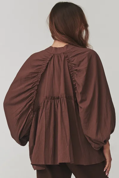 Košile s širokými rukávy C24 - hnědá - Hnědá