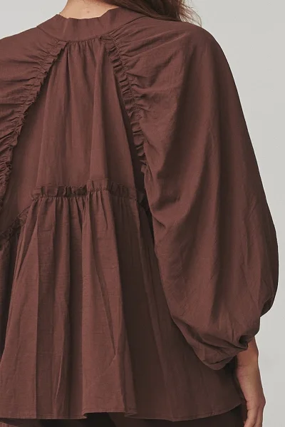 Košile s širokými rukávy C24 - hnědá - Hnědá