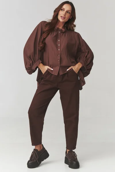 Košile s širokými rukávy C24 - hnědá - Hnědá