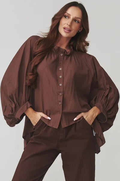 Košile s širokými rukávy C24 - hnědá - Hnědá