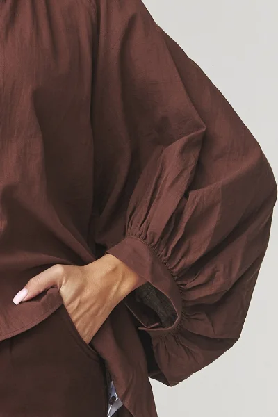 Košile s širokými rukávy C24 - hnědá - Hnědá