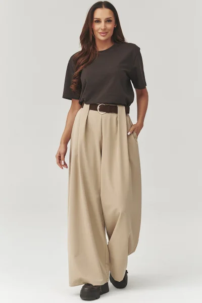 Dámské široké kalhoty C34 - béžové - Béžová