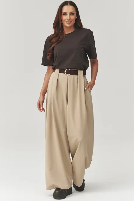 Dámské široké kalhoty C34 - béžové - Béžová