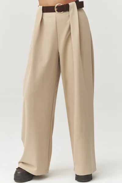 Dámské široké kalhoty C34 - béžové - Béžová