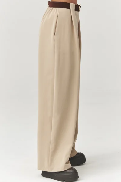 Dámské široké kalhoty C34 - béžové - Béžová