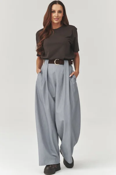 Dámské široké kalhoty C34 - šedé - Šedá