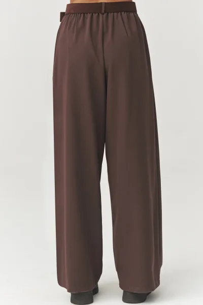 Dámské široké kalhoty C34 - tm. hnědé - Tmavě hnědá