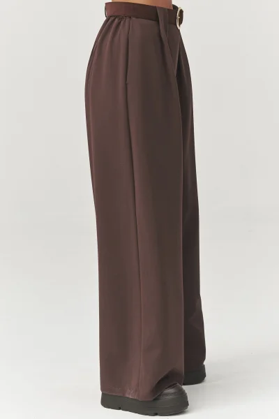 Dámské široké kalhoty C34 - tm. hnědé - Tmavě hnědá