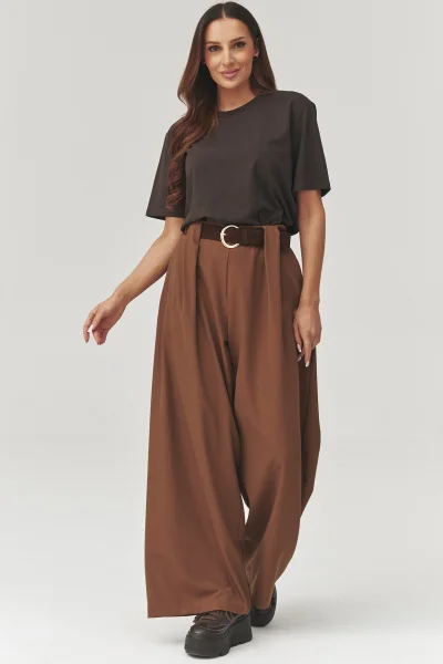 Dámské široké kalhoty C34 - hnědé - Hnědá