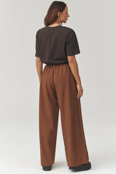 Dámské široké kalhoty C34 - hnědé - Hnědá