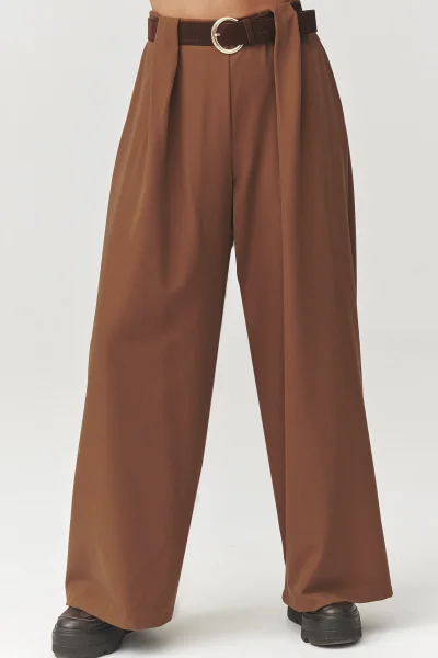 Dámské široké kalhoty C34 - hnědé - Hnědá