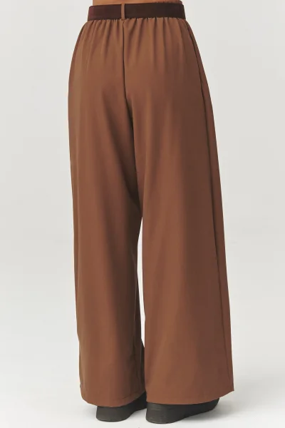 Dámské široké kalhoty C34 - hnědé - Hnědá