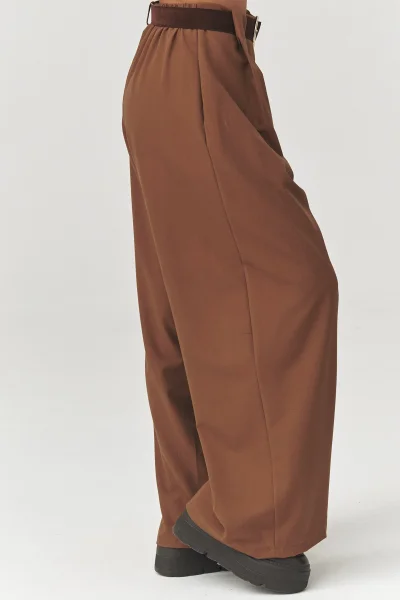 Dámské široké kalhoty C34 - hnědé - Hnědá