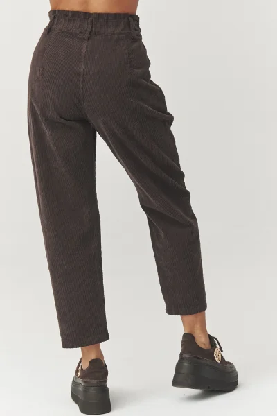 Dámské manšestrové kalhoty C33 - tm. hnědé - Tmavě hnědá