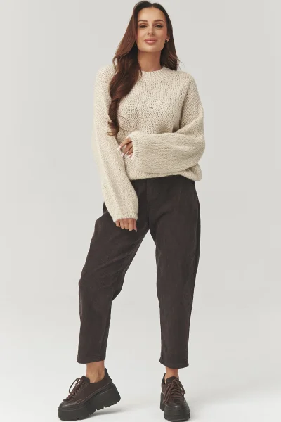 Dámské manšestrové kalhoty C33 - tm. hnědé - Tmavě hnědá