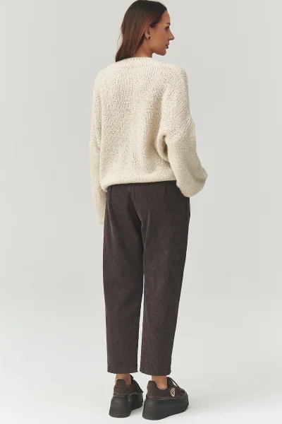 Dámské manšestrové kalhoty C33 - tm. hnědé - Tmavě hnědá