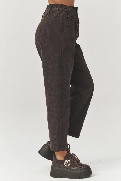 Dámské manšestrové kalhoty C33 - tm. hnědé - Tmavě hnědá