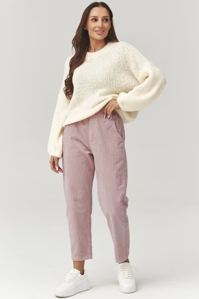 Dámské manšestrové kalhoty C33 - sv. růžové - Světle růžová