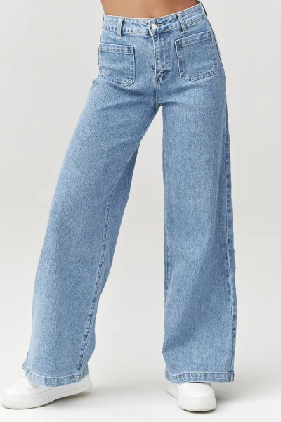 Dámské džíny C32 - široké nohavice - Modrá