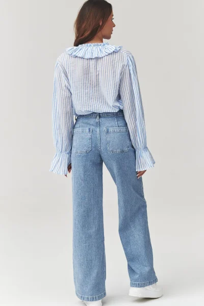 Dámské džíny C32 - široké nohavice - Modrá