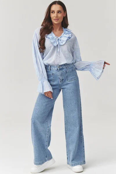 Dámské džíny C32 - široké nohavice - Modrá