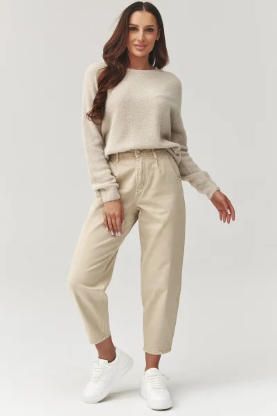 Dámské mom fit džíny C31 - béžové - Béžová