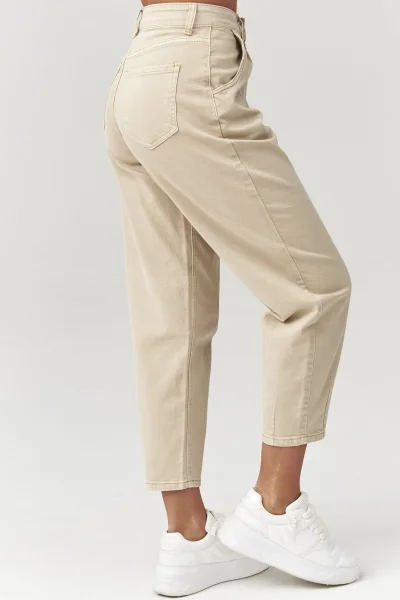 Dámské mom fit džíny C31 - béžové - Béžová
