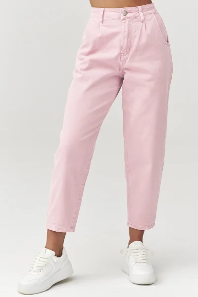 Dámské mom fit džíny C31 - pudrově růžové - Pudrově růžová