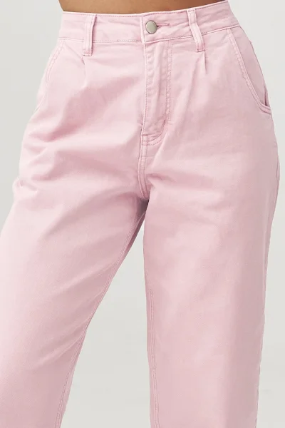 Dámské mom fit džíny C31 - pudrově růžové - Pudrově růžová