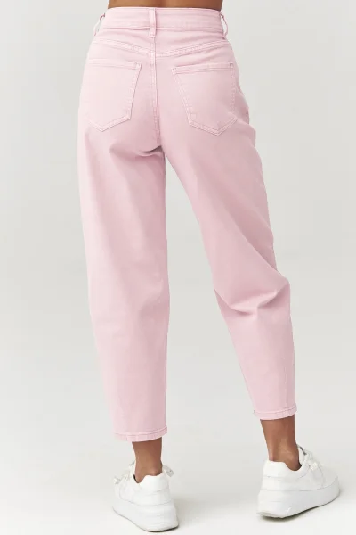Dámské mom fit džíny C31 - pudrově růžové - Pudrově růžová