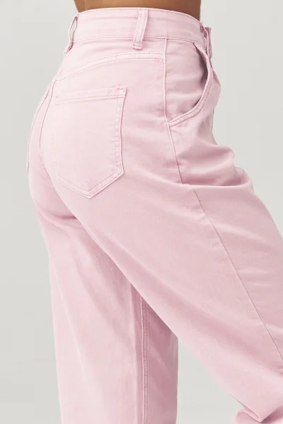 Dámské mom fit džíny C31 - pudrově růžové - Pudrově růžová