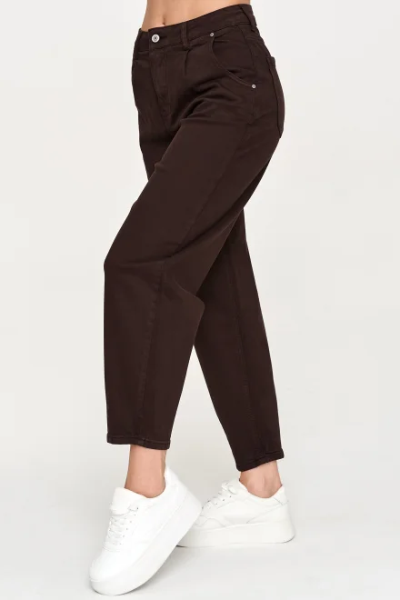 Dámské mom fit džíny C31 - tm. hnědé - Tmavě hnědá