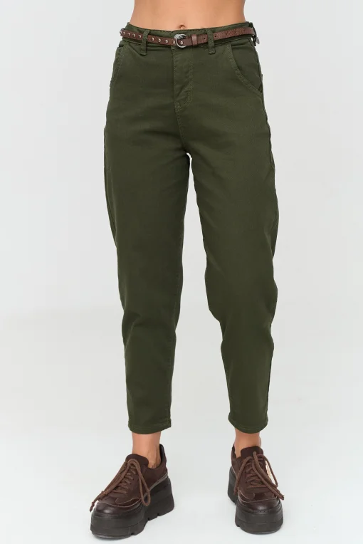 Dámské mom fit džíny s páskem C91 - khaki