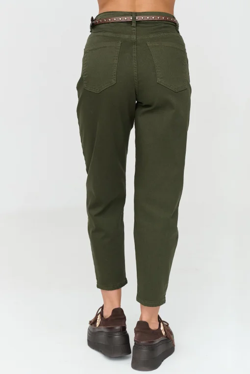 Dámské mom fit džíny s páskem C91 - khaki