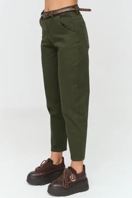 Dámské mom fit džíny s páskem C91 - khaki - Khaki