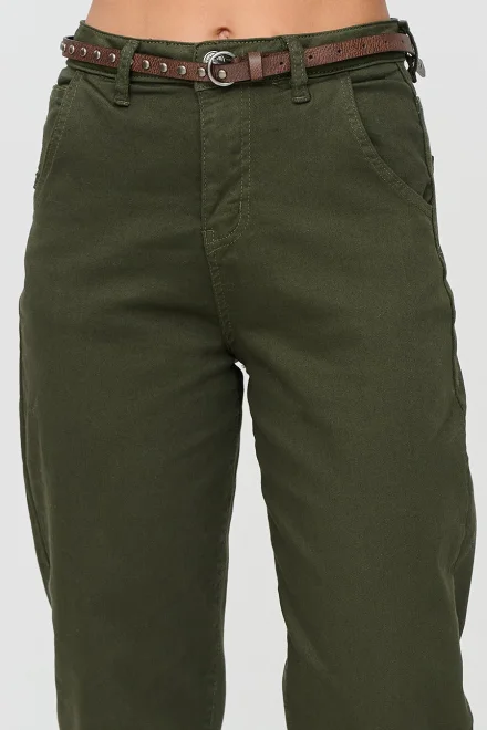 Dámské mom fit džíny s páskem C91 - khaki - Khaki