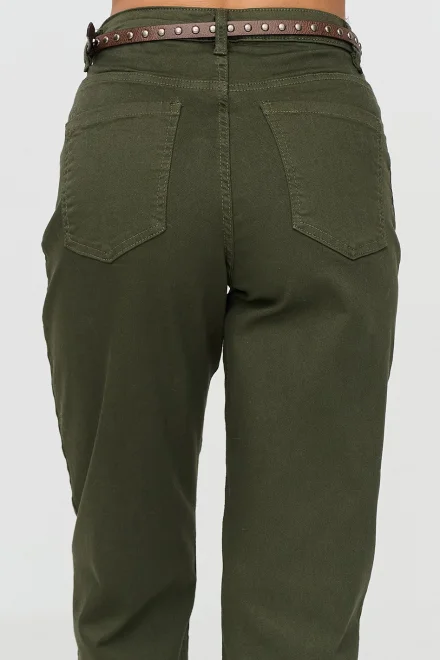 Dámské mom fit džíny s páskem C91 - khaki - Khaki