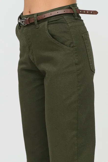 Dámské mom fit džíny s páskem C91 - khaki - Khaki
